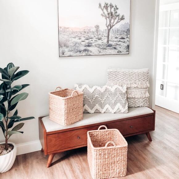 2 Magnolia minimalist Chunky Weave Hyacinth wicker Square Baskets - Picture 2 of 3